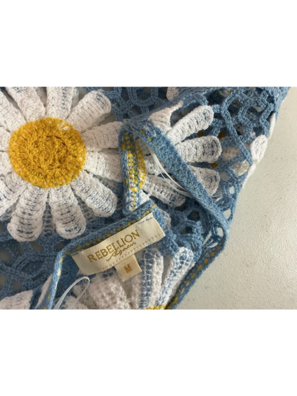 Rebellion Again Daisy Crochet Floral Flared Sleeve Blouse Boho Festival Medium - Picture 4 of 7